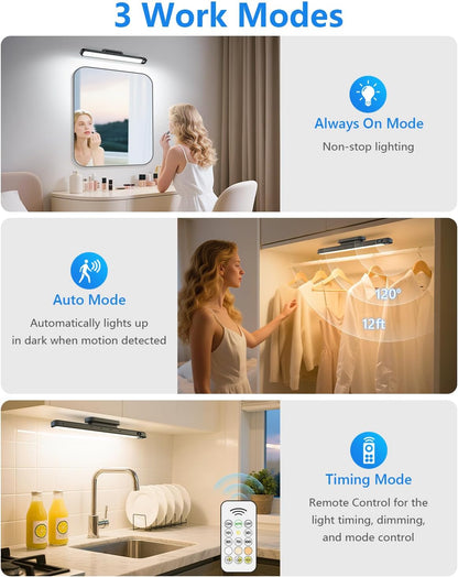 Ferswe 5W Motion Sensor LED Light Bar with Remote, 2500mAh Under Cabinet Lights with Battery