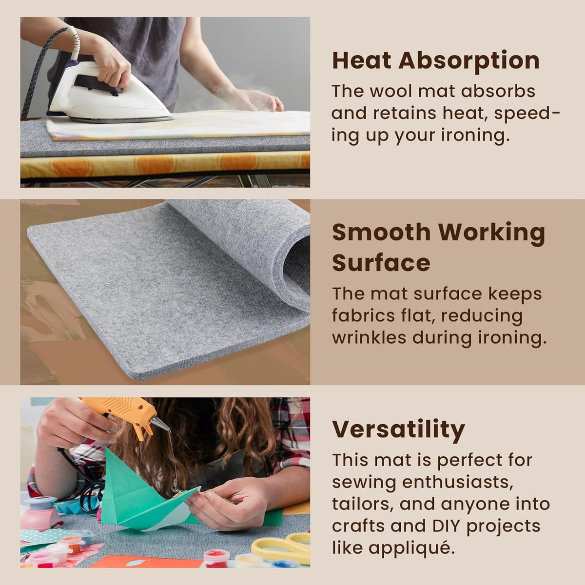 Somime 22x61" Wool Pressing Mat, 100% New Zealand Wool Ironing Mat, Felted Wool Ironing Board for