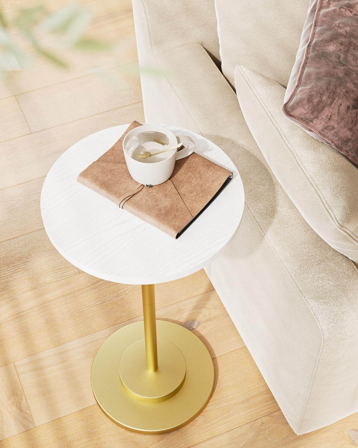 Masupu Drink Table, Round Side Table for Small Spaces, Pedestal Side Table, Small End Table with
