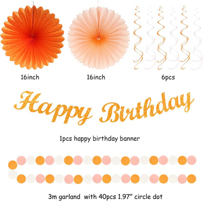 Orange-Beige Fal Boho Birthday Party-Decorations - 21pcs Autumn One Two Sweet Peach Happy