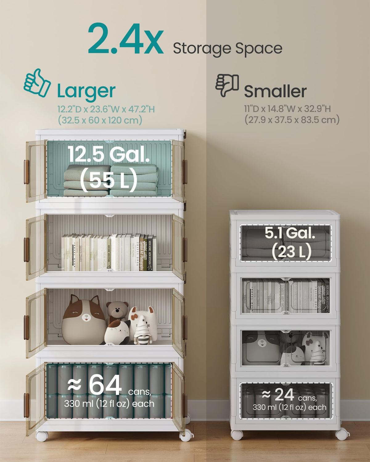 SONGMICS 58QT stackable storage bins with 1 Lid, 4-Tier Foldable Bins