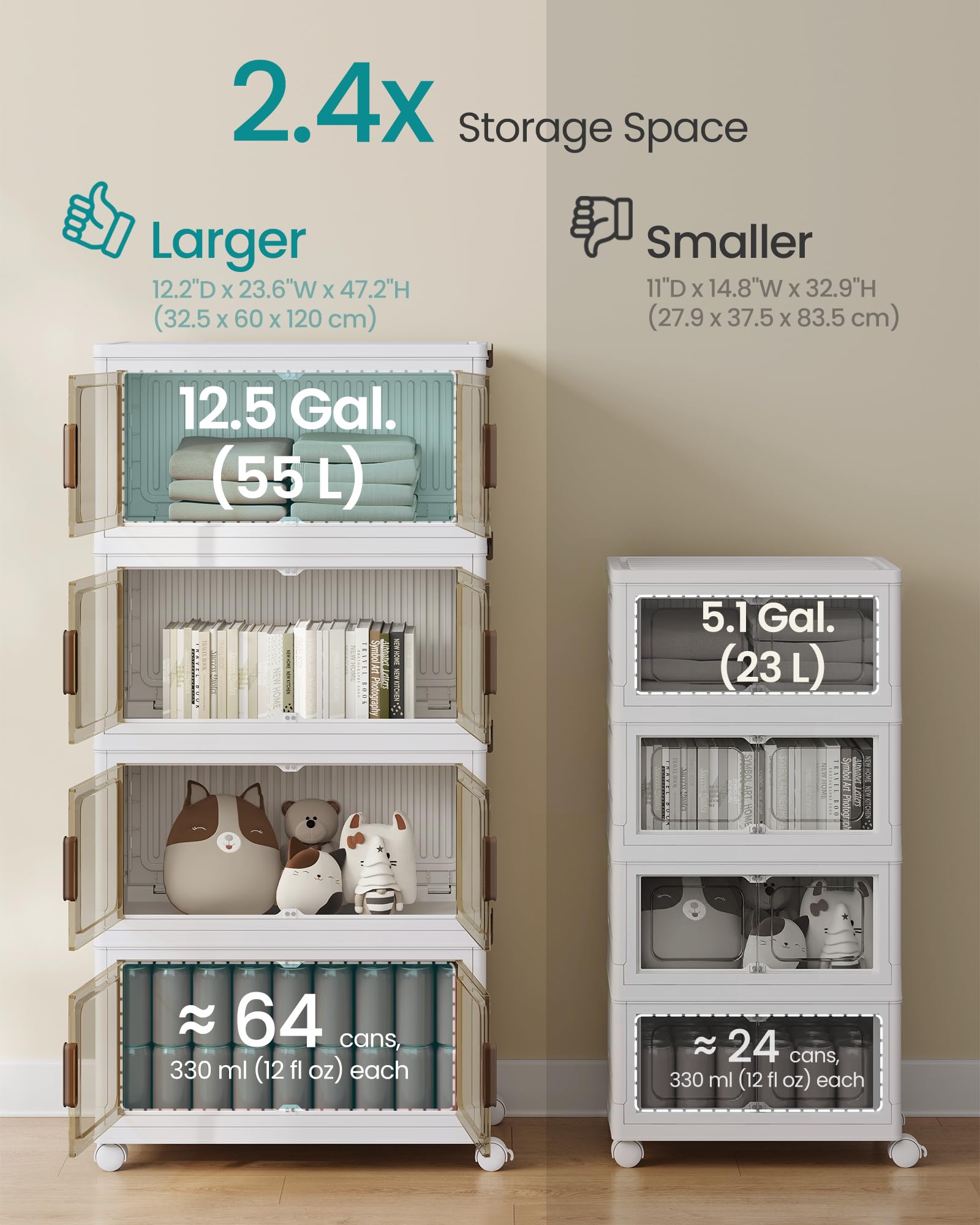 SONGMICS 58QT stackable storage bins with 1 Lid, 4-Tier Foldable Bins