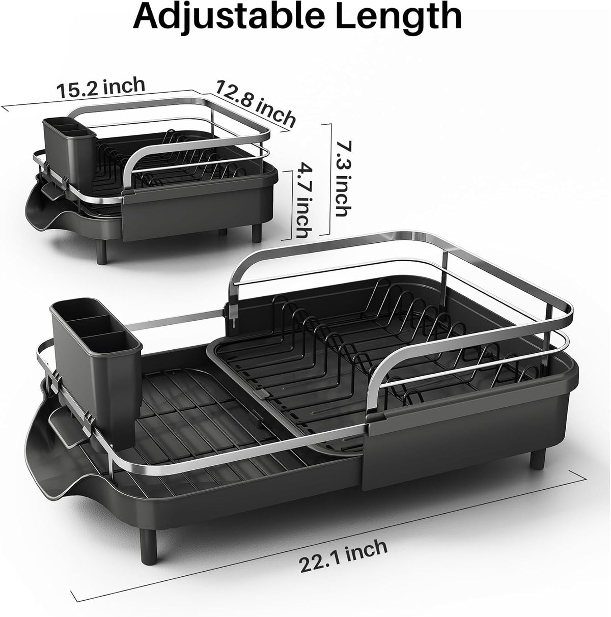 Dish Drying Rack, Expandable Dish Rack for Kitchen Counter, Stainless Steel Dish Drainer with