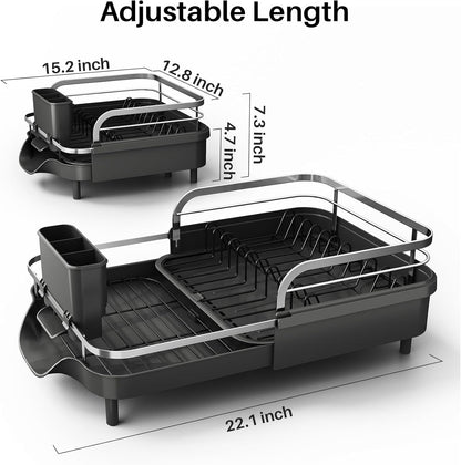 Dish Drying Rack, Expandable Dish Rack for Kitchen Counter, Stainless Steel Dish Drainer with