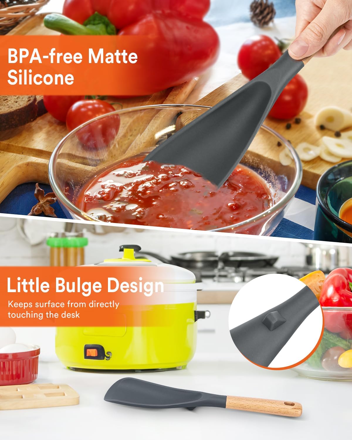 Cooking Spoon and Scraper for Nonstick Cookwares, Great for Cooking and Serving Durable BPA-Free