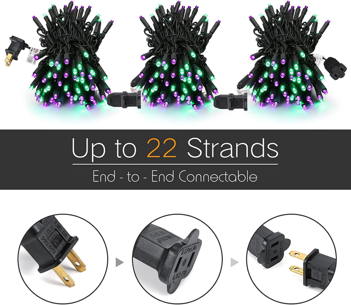 Brizled Purple & Green Halloween Lights, 33ft 100 LED Halloween String Lights 5mm Wide Angle String