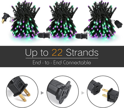 Brizled Purple & Green Halloween Lights, 33ft 100 LED Halloween String Lights 5mm Wide Angle String