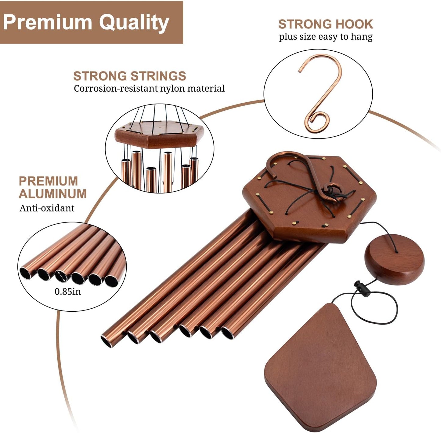Small Wind Chimes for Outside, 28 Inches Wind Chimes Outdoor Tuned Soothing Melody, Sympathy Wind