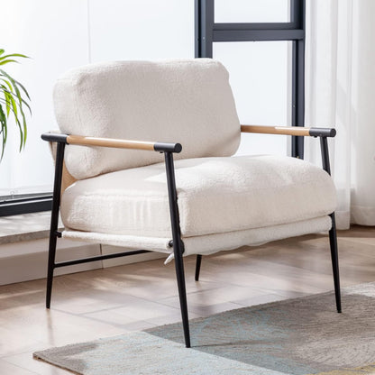 Mid-Century Accent Chair, Soft Armchair Sherpa Fabric Lounge Chair with Black Metal Legs