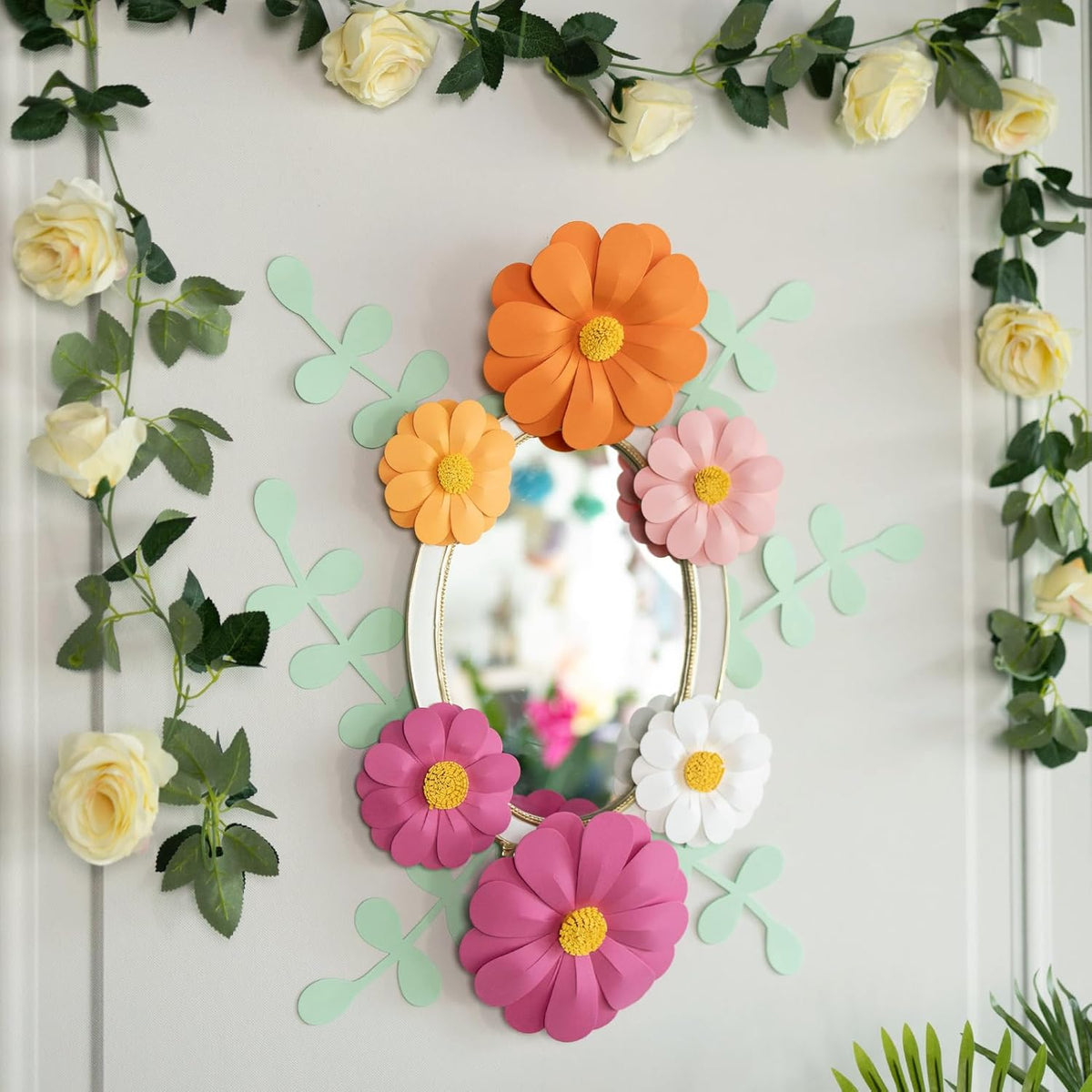 Paper Flowers Decorations for Wall, 3D Handmade Artificial Flowers for Wall Decorations, Pink