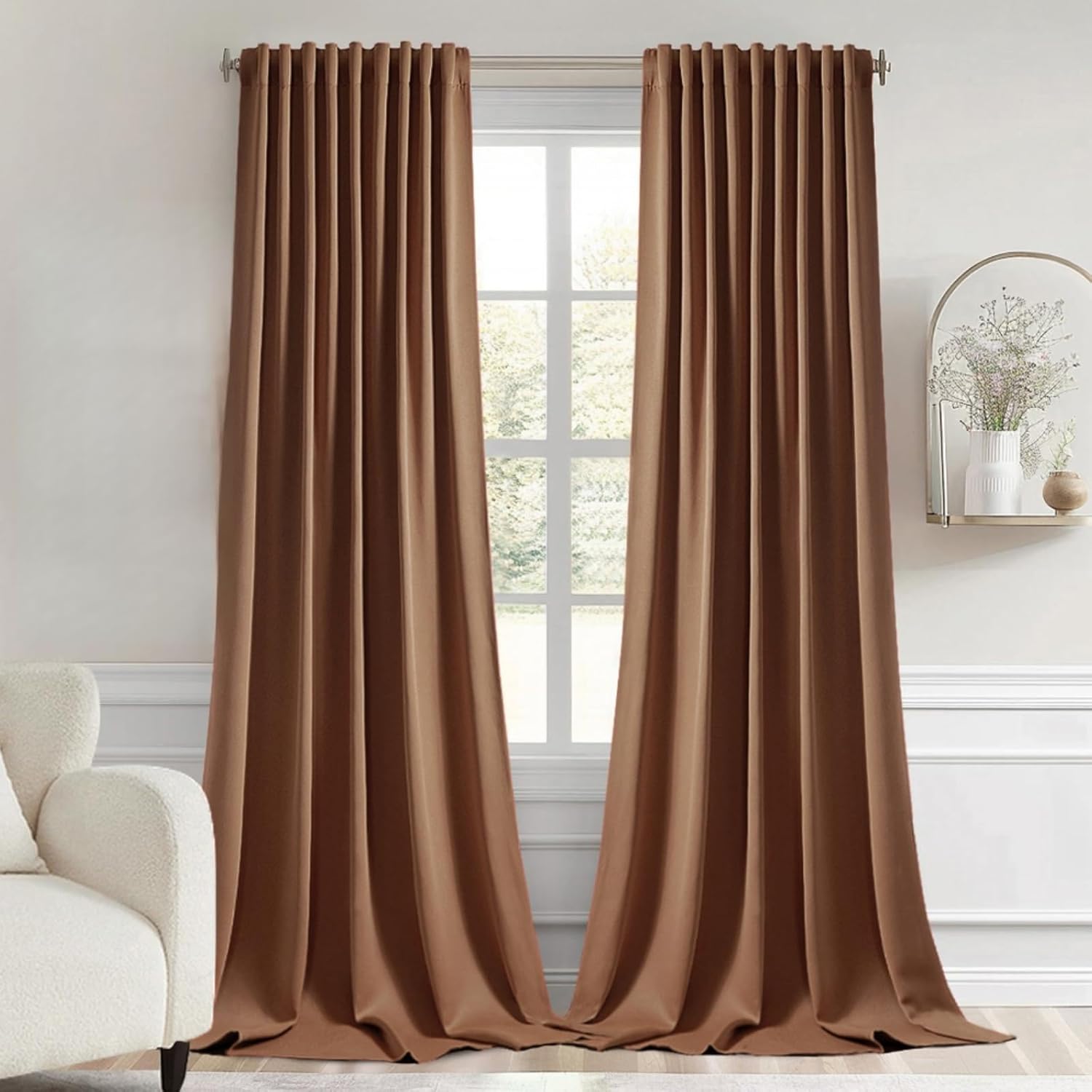 MIULEE Back Tab Blackout Curtains 102 Inch Long 2 Panels Set for Living Room Bedroom, Rod
