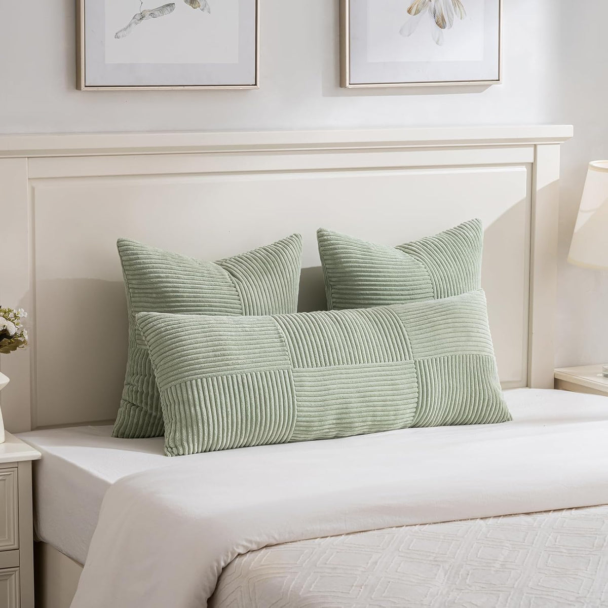 Fancy Homi Set of 2 Sage Green Boho Long Lumbar Body Decorative Throw Pillow Cover 14x36 Inch for