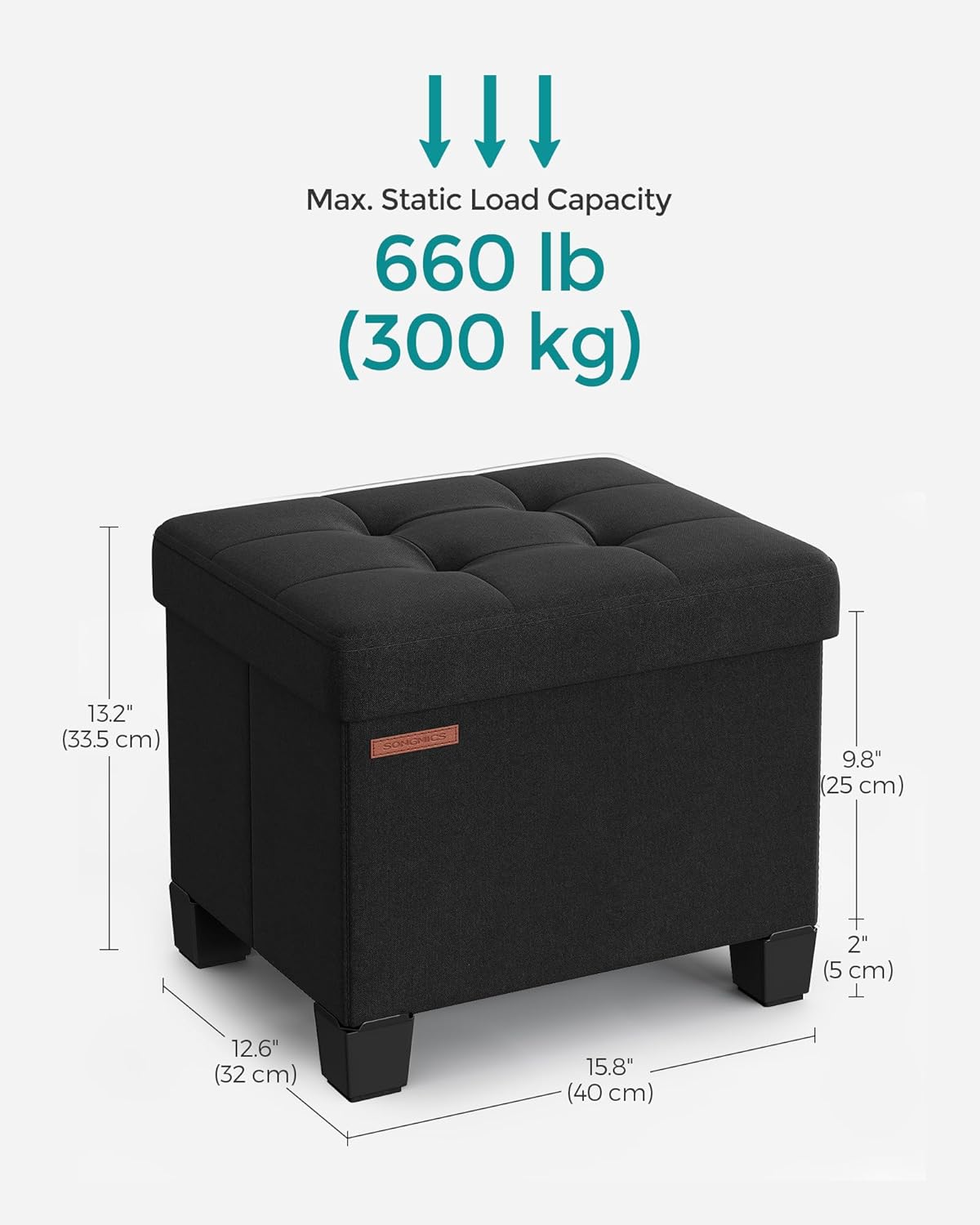 SONGMICS Storage Ottoman, Small Ottoman Foot Rest with Legs, 12.6 x 15.8 x 13.2 Inches Foot Stool