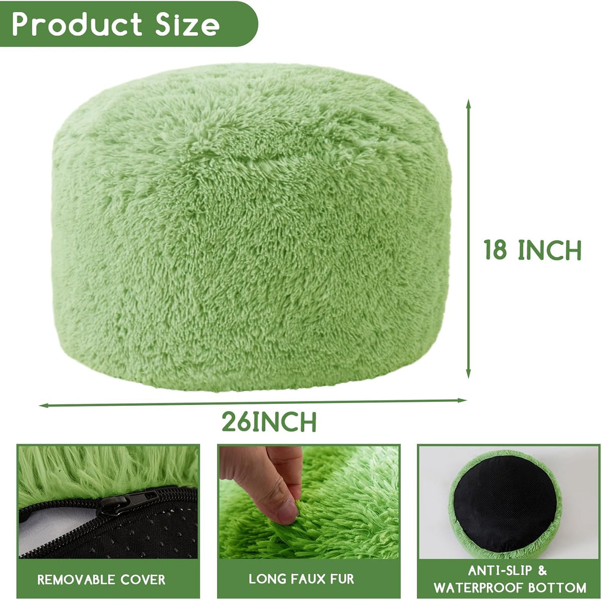 HIGOGOGO Round Stuffed Pouf Ottoman, Long Faux Fur Poufs with Foam Chunk Filling, Fluffy and Furry