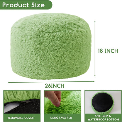 HIGOGOGO Round Stuffed Pouf Ottoman, Long Faux Fur Poufs with Foam Chunk Filling, Fluffy and Furry