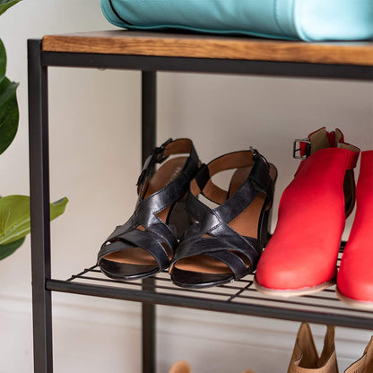 IRIS USA 3-Tier Shoe Rack, Holds 6 Pairs, Wood Metal Bench