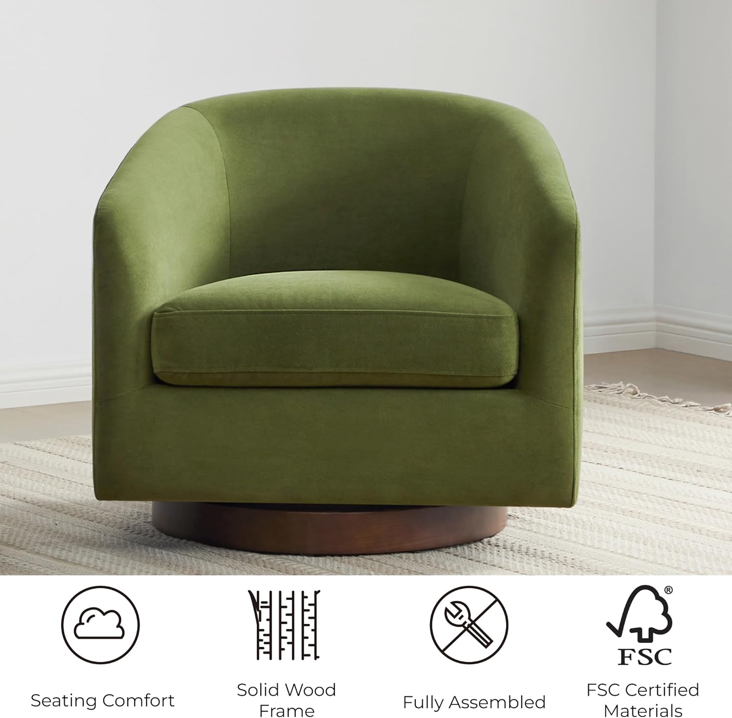 CHITA Swivel Accent Chair, FSC Certified Upholstered Velvet Barrel Chair for Living Room, Fully