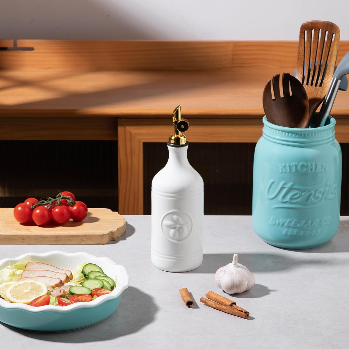 Sweejar 16 Oz Ceramic Olive Oil Dispenser Bottle, Oil Dispenser for Kitchen with Gravity Spout