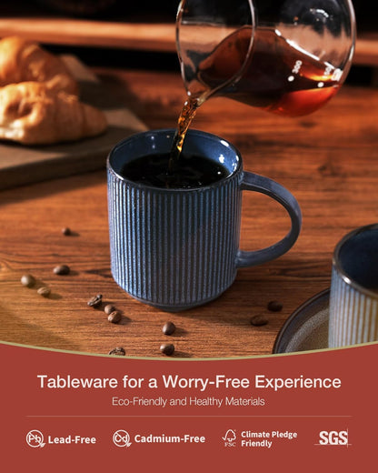 famiware Coffee Mug Set for 4, Star 12 oz Catering Mugs Cup Set with Handle for Coffee, Tea, Cocoa