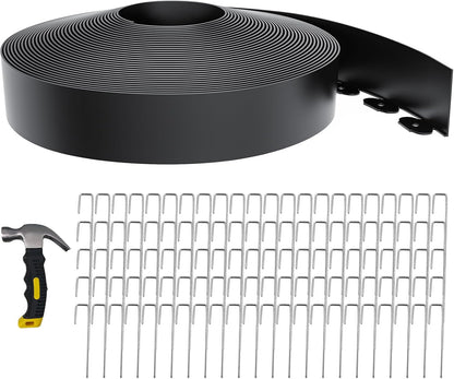 4 Inch Tall 102FT Landscape Edging with 110Pcs Metal Spikes, Plastic Garden Edging Border Landscape