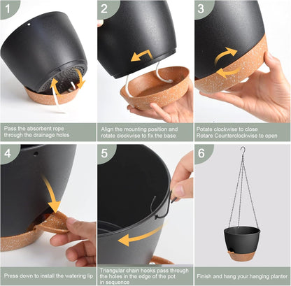 Hanging Planters for Indoor Outdoor Plants, 2 Pack Self Watering Hanging Pot with Drainage Holes &