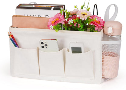 Bedside Caddy Bedside Organizer Bedside Storage Caddy with Fixed Straps and Water Bottle Holder for