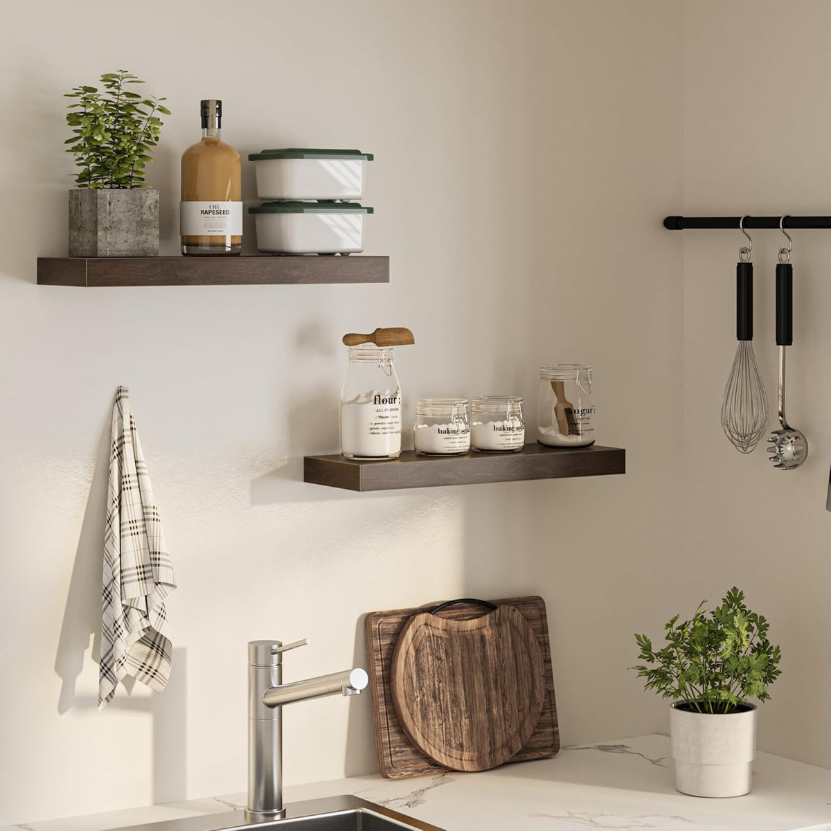 Floating Shelves for Wall, 24" W x 6.7" D x 1.5" H, Wooden Wall Mounted Display Shelves with