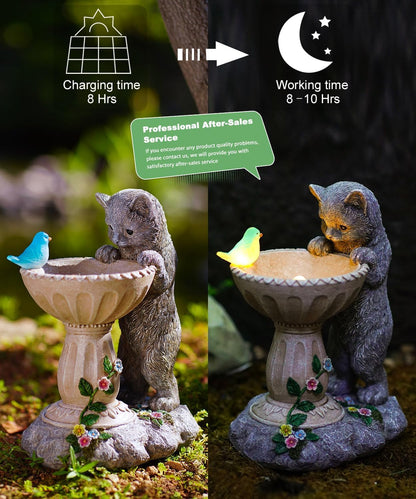 Cat Statues for Bird Bath: Outdoor Sculptures for Garden Lawn Patio Yard Balcony Porch - Unique