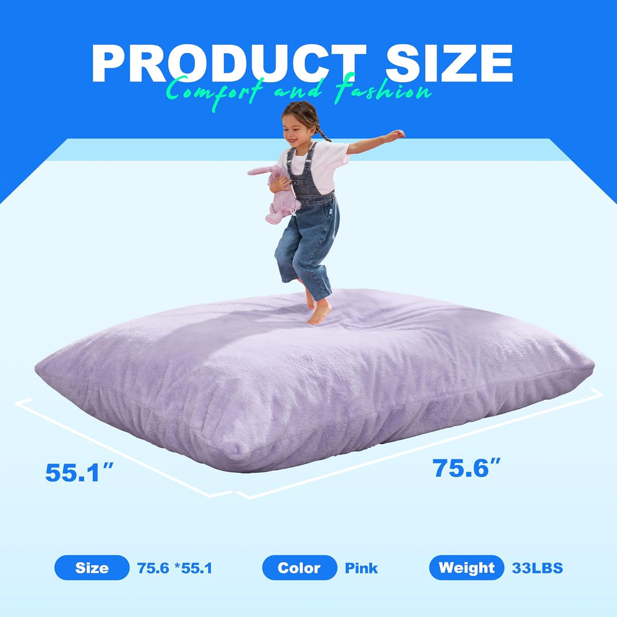 Hobestluk 3 in 1 Bean Bag Chair Giant Bean Bag Chairs for Adults with Plush Faux Fur Cover