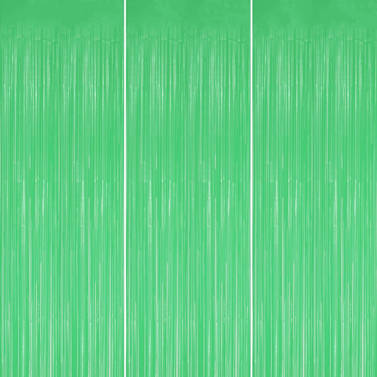 3 Pack Foil Fringe Backdrop - Pastel Light Green Shiny Tinsel Curtains for Party Decoration/Photo