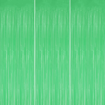 3 Pack Foil Fringe Backdrop - Pastel Light Green Shiny Tinsel Curtains for Party Decoration/Photo