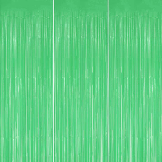 3 Pack Foil Fringe Backdrop - Pastel Light Green Shiny Tinsel Curtains for Party Decoration/Photo