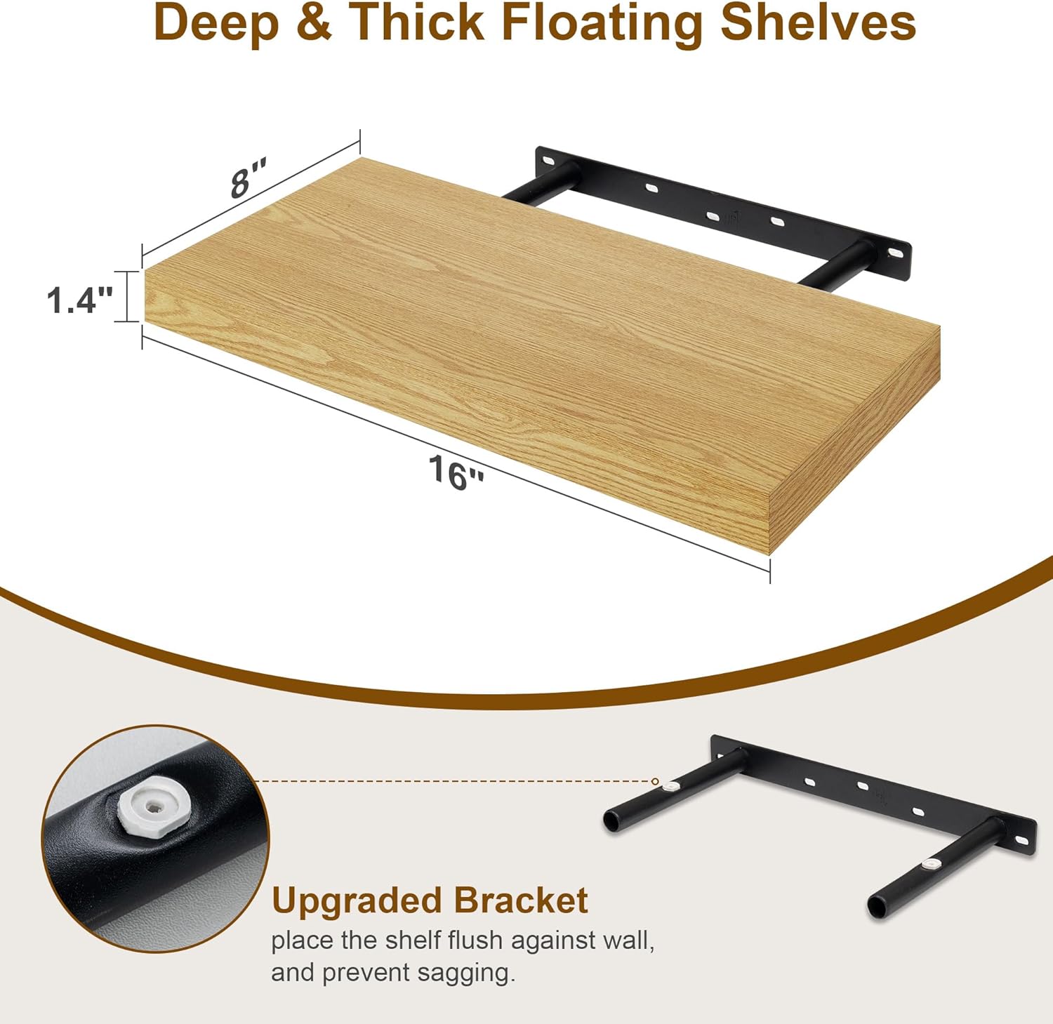 Fun Memories Floating Shelves for Wall, 8 Inch Deep Floating Wall Shelf, 16" x 8" Floating Shelves