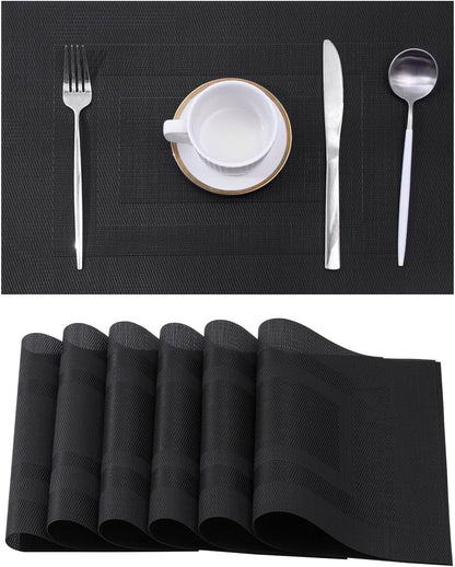 Leetaltree Black Frame Placemats Set of 6 - Heat Resistant Non-Slip Place mats for Dining Table