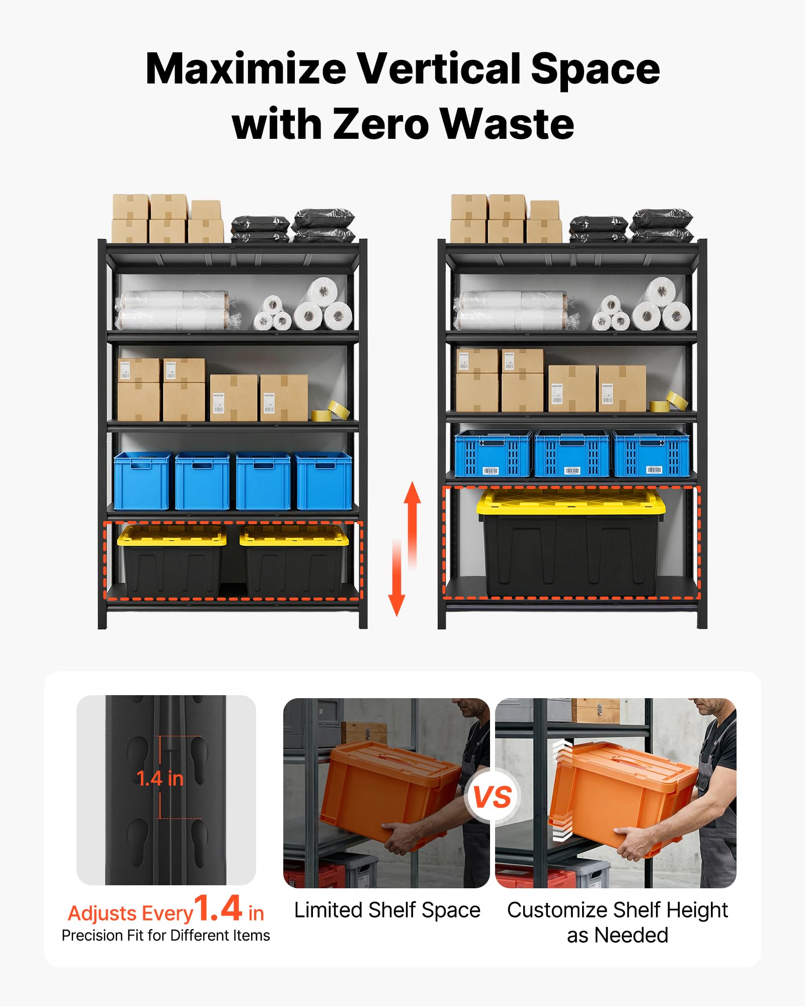VEVOR Garage Shelving, 5-Tier Adjustable Storage Shelves, 3000 lbs Heavy Duty Garage Shelves, Metal