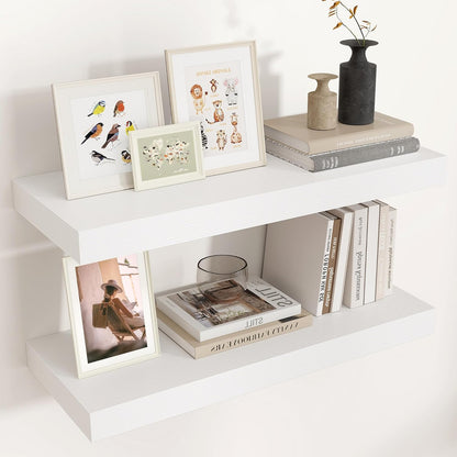 Floating Shelves - 2 Large Wall Mounted Shelves with Invisible Brackets, Long Wood Floating Wall