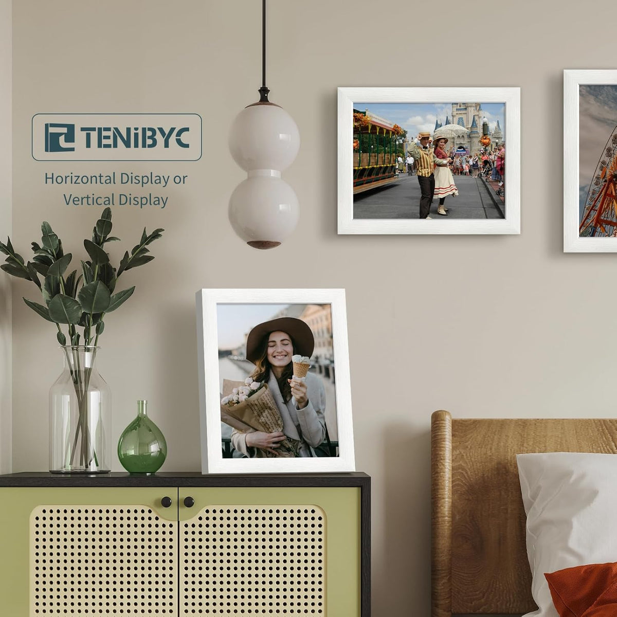 8.5x11 Picture Frame Set of 3 - White Woodgrain, Solid Wood & HD Tempered Glass, Table Display or