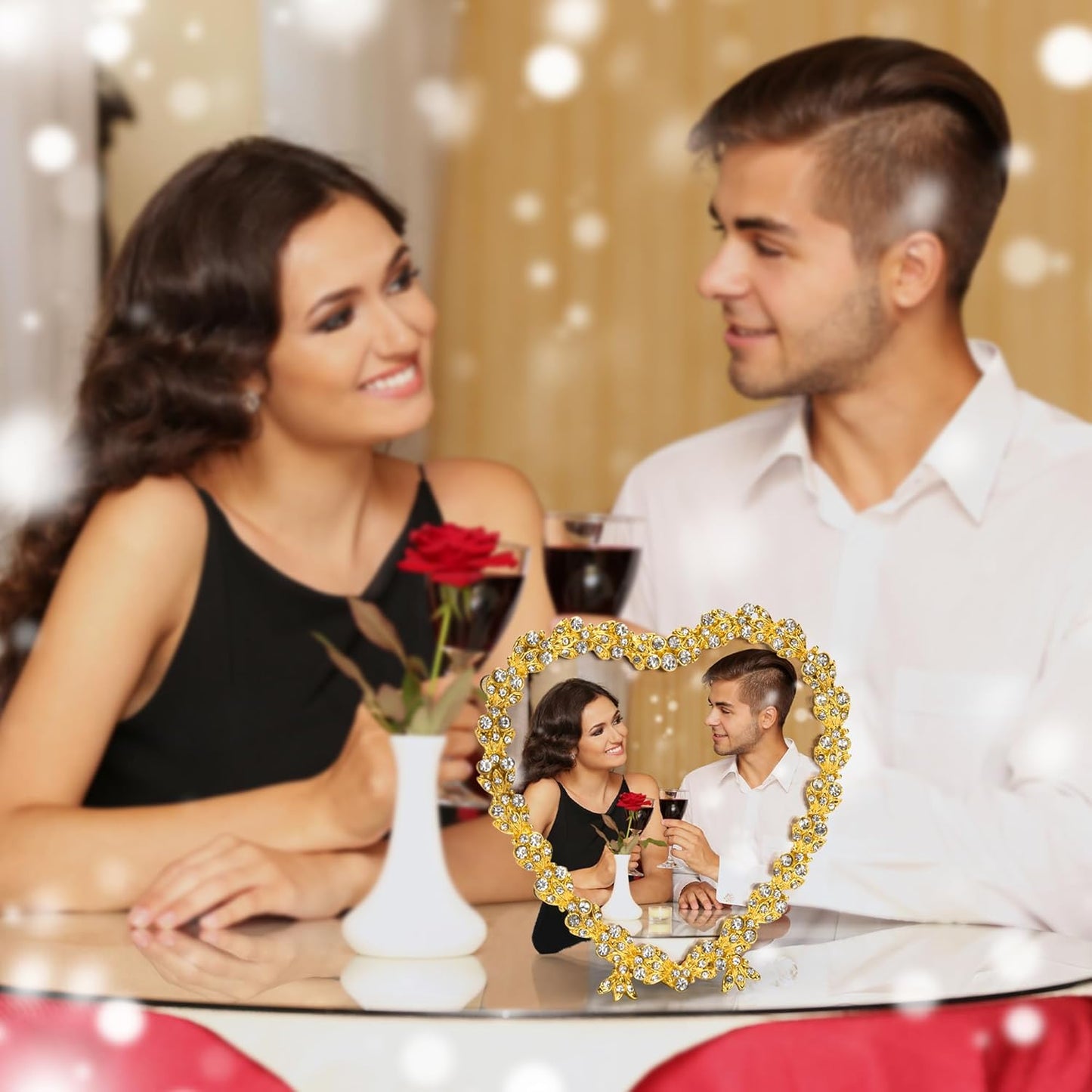 Heart Shaped Wedding Picture Frames for Couple - Beaded Crystal 4x4 Picture Frame – Engagement