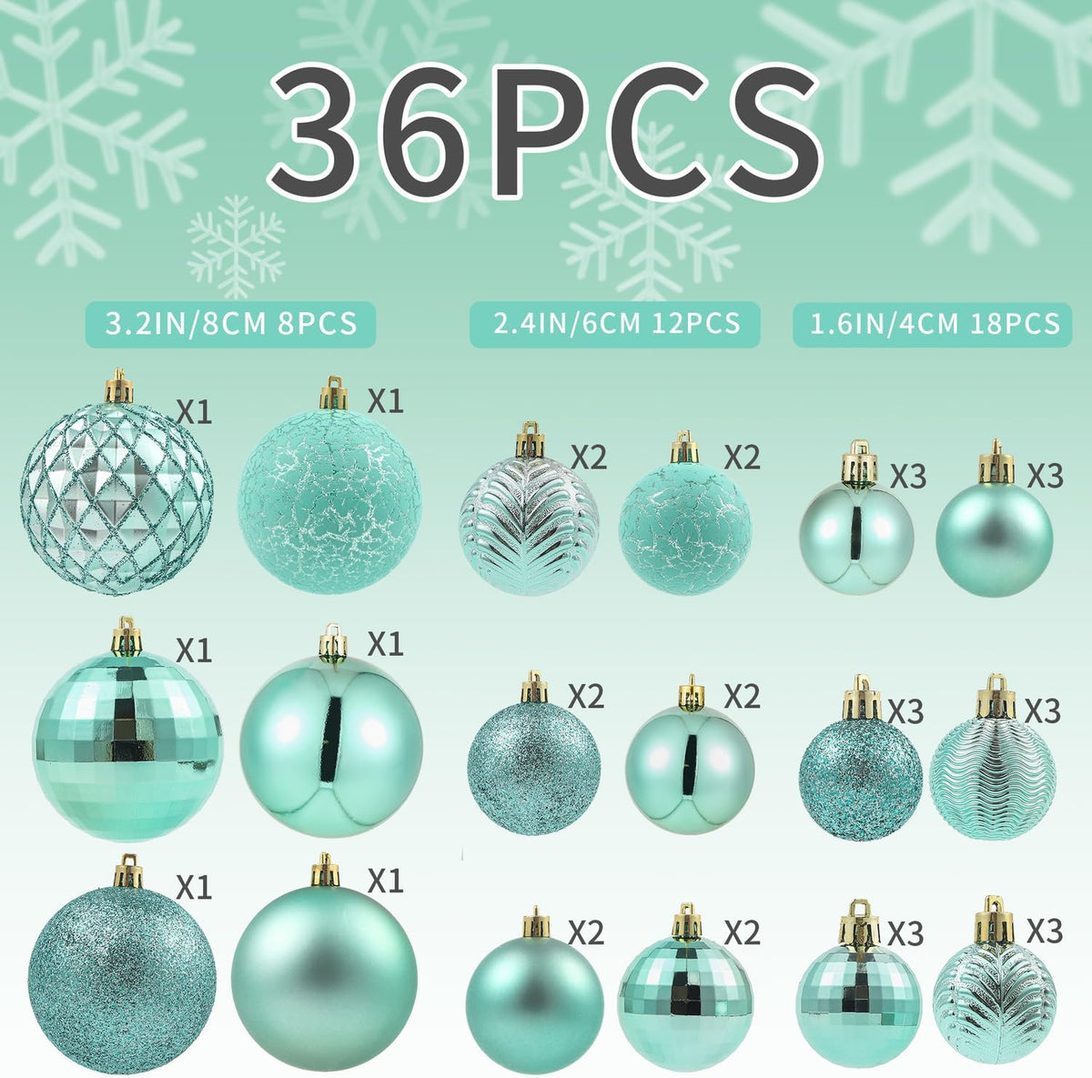 LANGXUN 36pcs Peacock Christmas Tree Decorations Balls, Bolas De Navidad, 2025 Christmas Decor