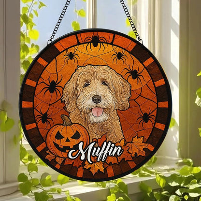 Personalized Halloween Dog Glass Window Hanging Ornament,Custom Pet Photo Ornament, Unique for Dog
