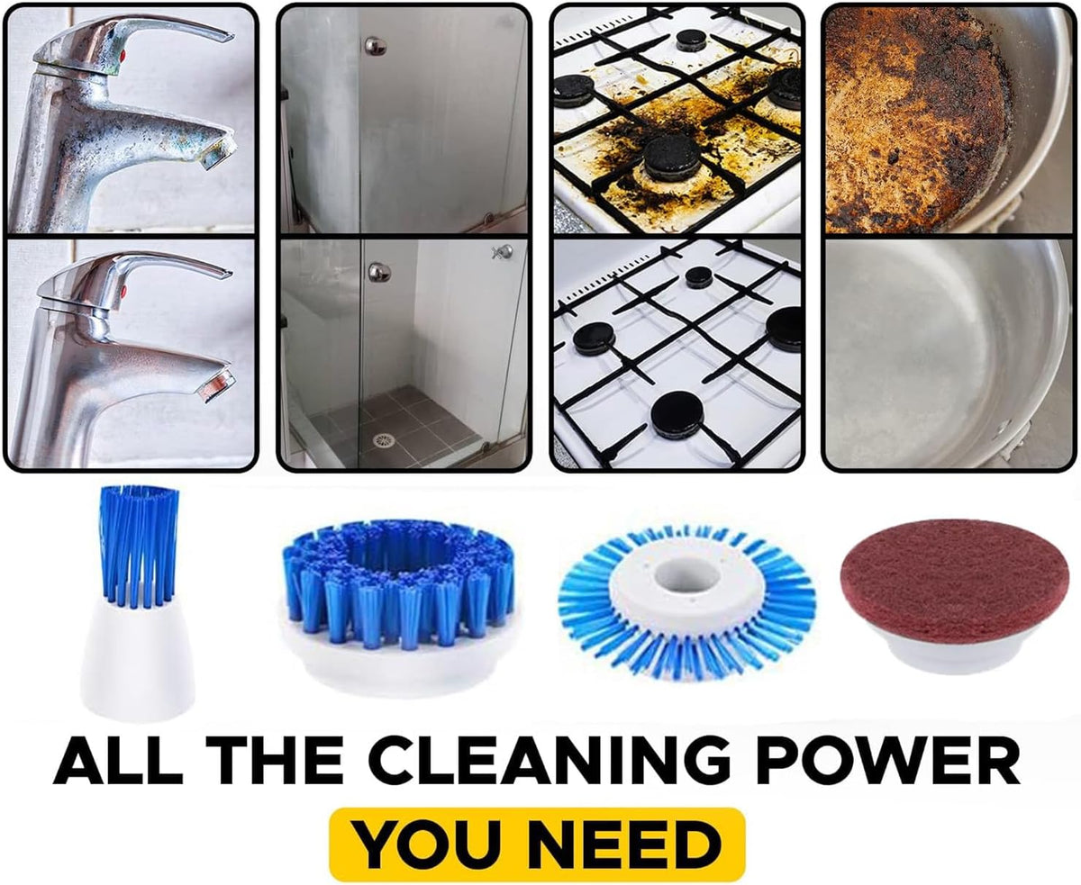 Electric Scrubber Power Cordless, Portable 360 Handheld Washing Cleaning Machine with 6 Replaceable