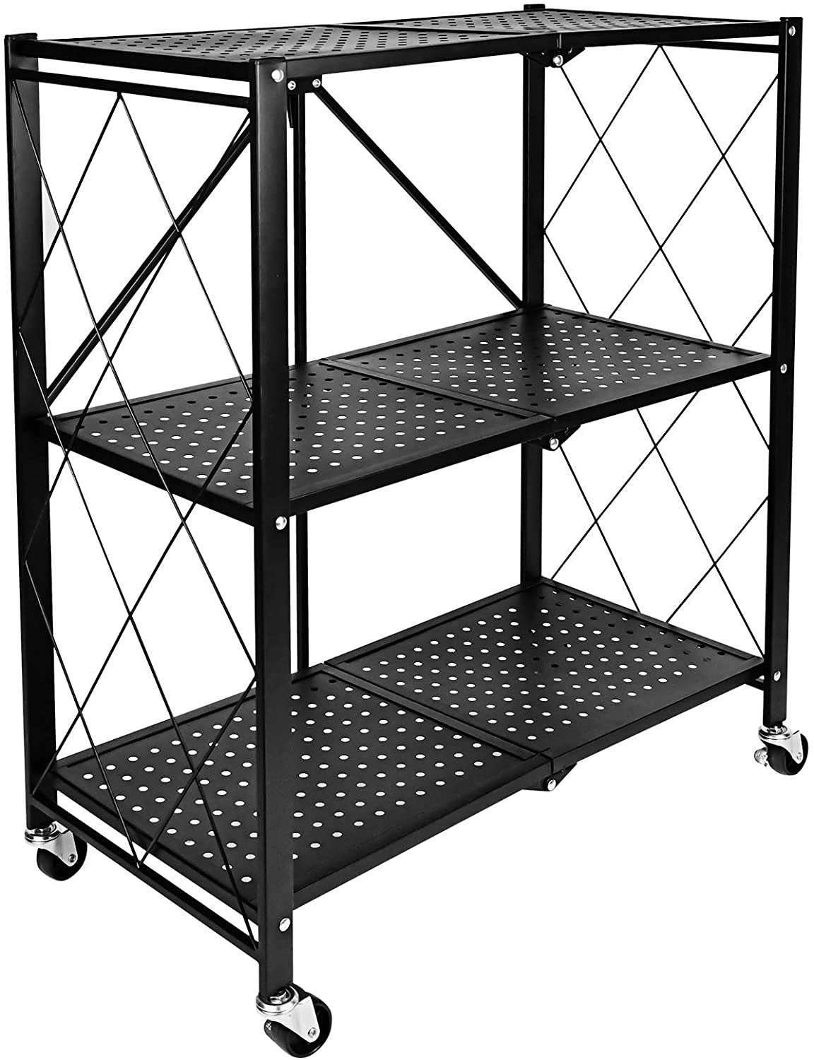 HealSmart Heavy Duty 3-Tier Foldable Metal Rack, 14.96" D x 27.95" W x 34.25" H Storage Shelving