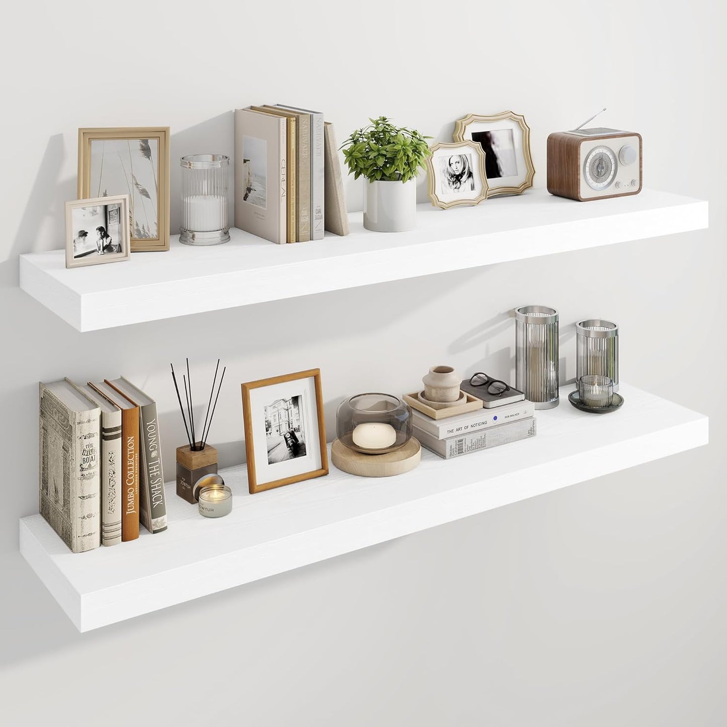 Marsmiles 48" Floating Shelves for Wall, Wooden Shelves with Invisible Brackets Set of 2, Rustic
