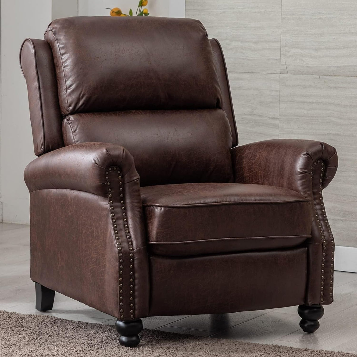 CANMOV Pushback Recliner Chair Faux Leather Armchair Push Back Recliner with Rivet Decoration