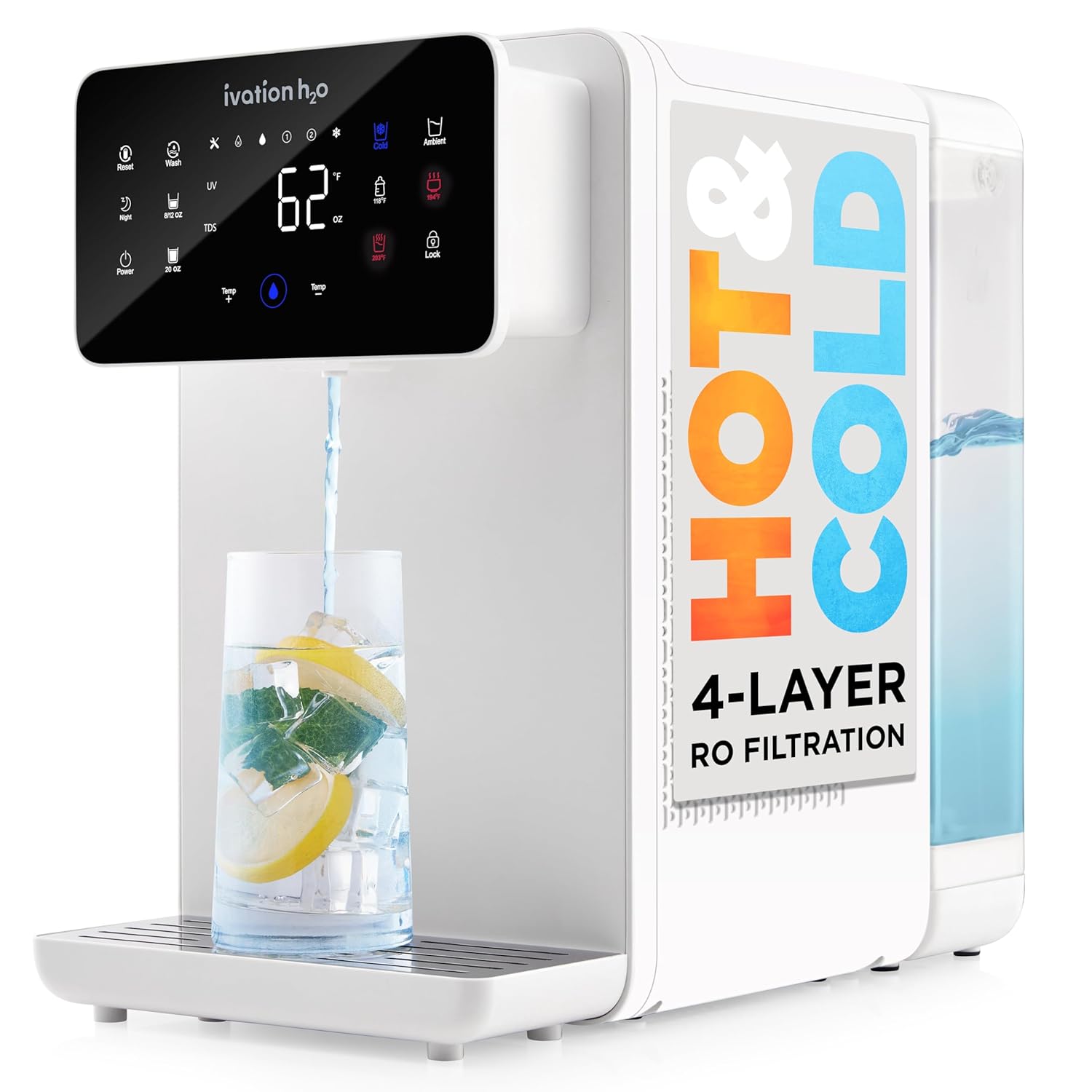 Ivation H2O Hot & Cold Countertop, Reverse Osmosis Water Filter, TDS Filter System, 4 Stage RO