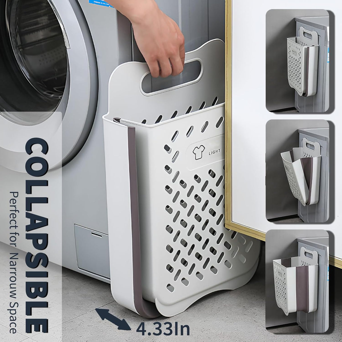 Plastic Foldable Laundry Basket with Handle, 42L Wall Mounted Laundry Hamper Freestanding Dirty