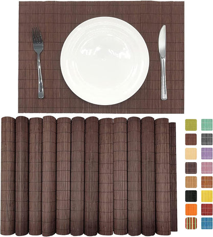ANDSTAR Set of 12 Pcs Bamboo Placemats Natural Anti-Slip Bamboo Placemats Washable Heat-Resistant