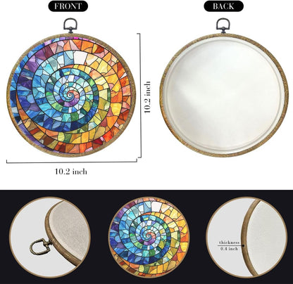 Colorful Boho Rainbow Geometric Spiral Sun Art Gift Framed Round Wall Decor Canvas Wall Art Hanging