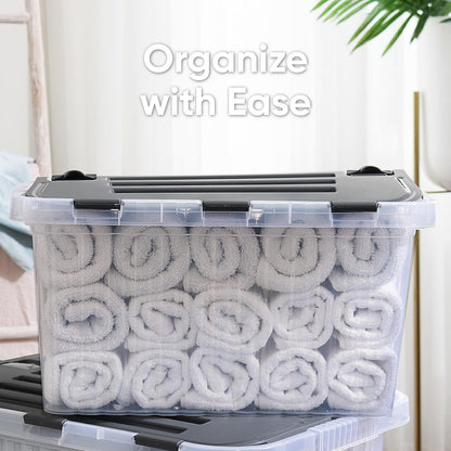 Superio Storage Bins with Lids- Clear Boxes for Organizing, Stackable Plastic Containers- BPA Free