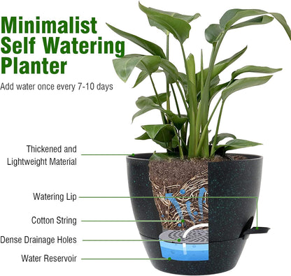 12/10/9 inch Large Self Watering Pots, Planter, Plant Pots with Mesh Drainage Holes for Indoor
